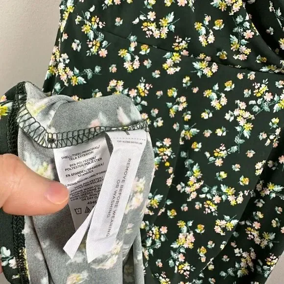 Ann Taylor Loft green ditsy mini floral bouquet v neck faux wrap dress - Picture 6 of 10